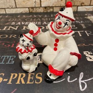 Vintage Kitsch Clown and Circus Dog Salt & Pepper Shakers